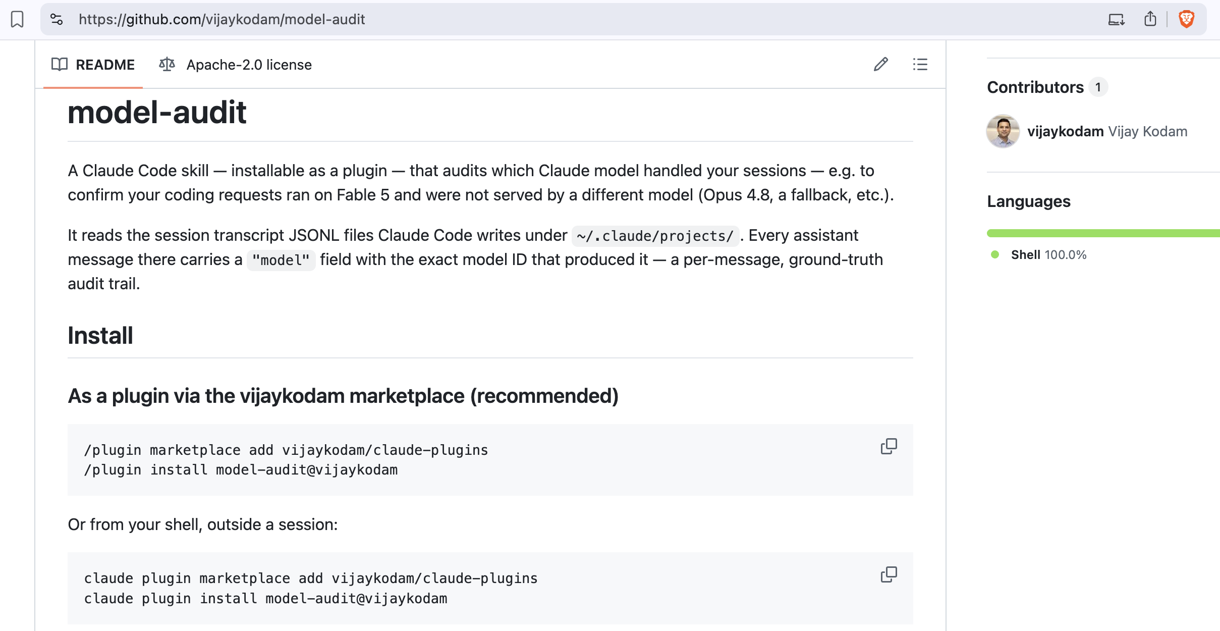 model-audit skill README on GitHub